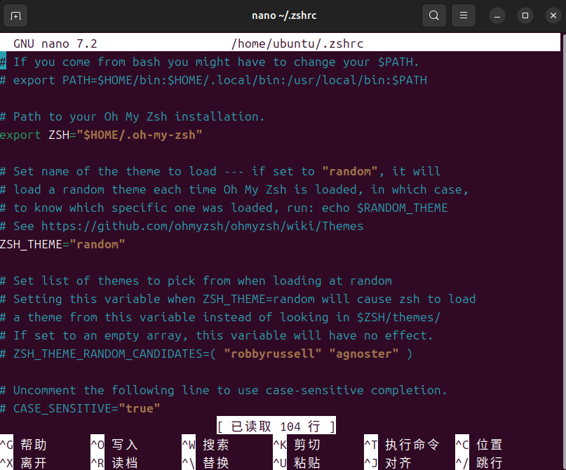 nano打开的.zshrc文件